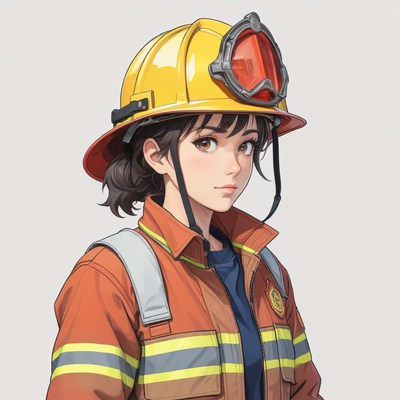 Young female firefighter prepared for action in uniform