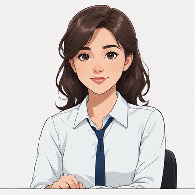 Young woman sitting at a desk in a smart outfit