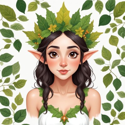 Forest spirit with leafy crown and natural beauty