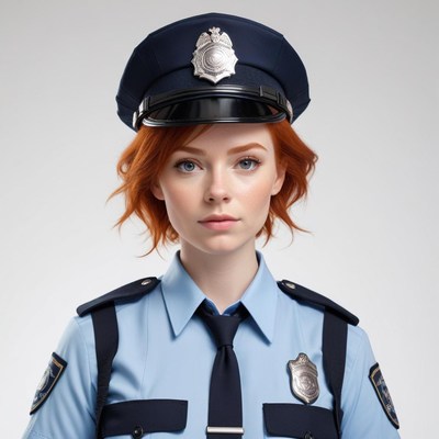 Police officer in uniform with short red hair