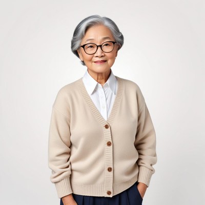 Confident elderly woman in a cozy sweater