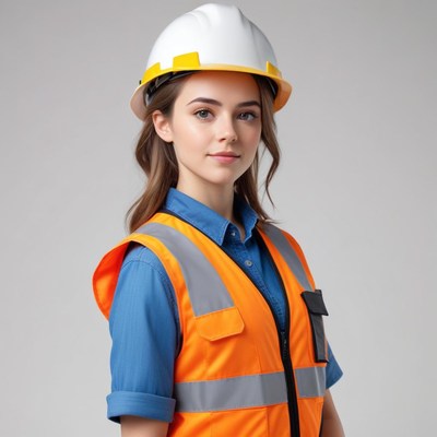 Woman in safety gear at construction site