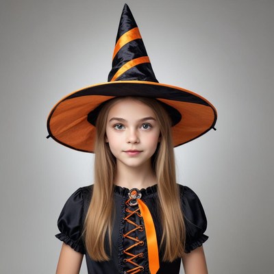 Young girl wearing a witch hat for halloween celebration