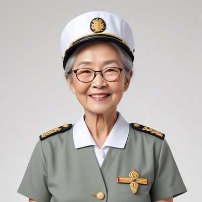 Smiling elderly woman in military uniform
