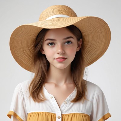 Young woman wearing a sun hat looking at the camera