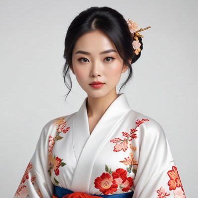 Elegant woman in traditional kimono with floral design