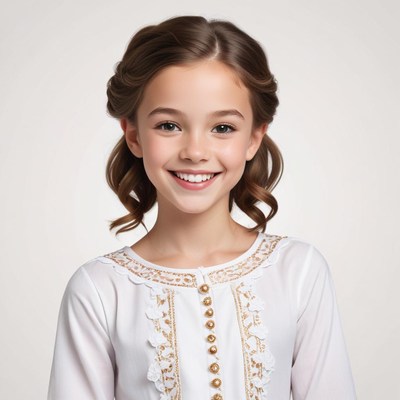 Smiling girl in traditional attire with unique design