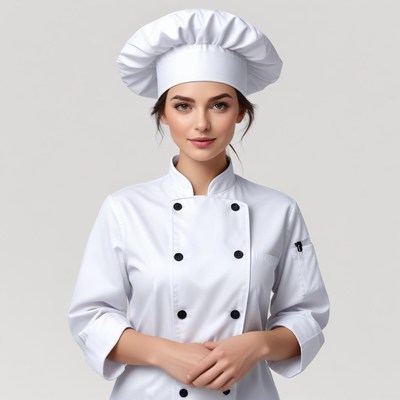 Chef in white uniform ready for culinary challenges