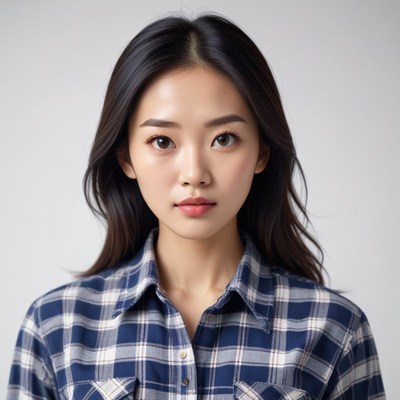 Young woman displaying confidence in casual plaid shirt