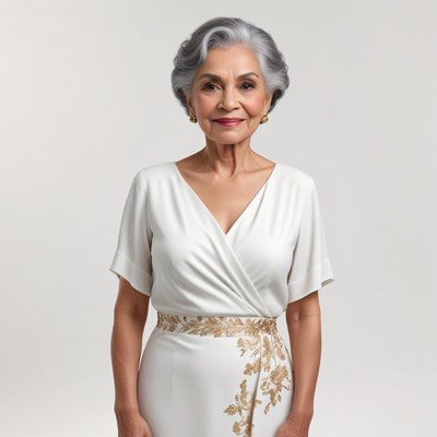 Elegant woman in graceful attire with a calm expression