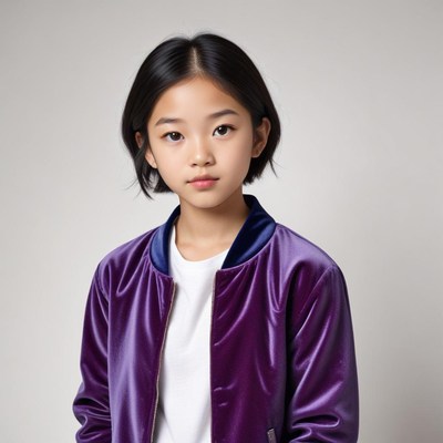 Young child in a purple jacket poses with confidence