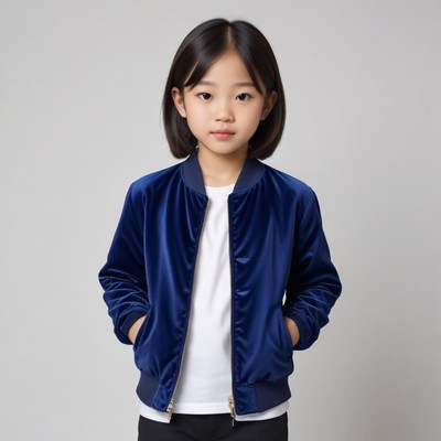 Child in a chic navy jacket, standing confidently