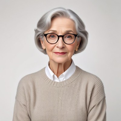 Senior woman with gray hair and glasses in casual sweater