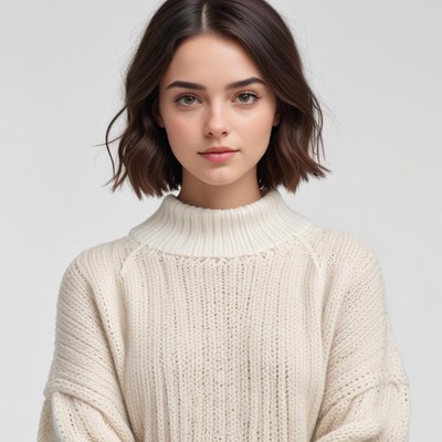 Stylish woman in a cozy sweater posing for a portrait