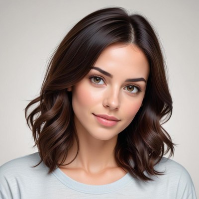 Young woman with wavy hair in neutral tones