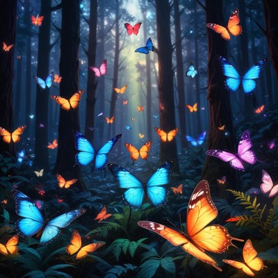 Colorful butterflies in a peaceful forest
