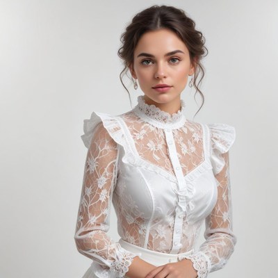 Elegant woman in lace dress with soft expression indoors