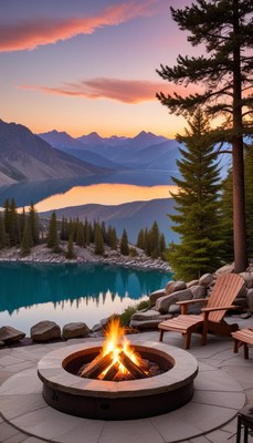 Scenic sunset by the lake with a cozy campfire