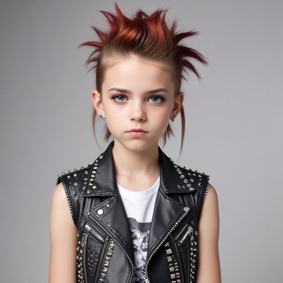 Unique punk hairstyle with edgy clothing styles for kids