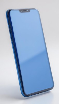Vibrant blue smartphone against a neutral background