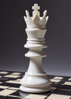 White chess king piece on a black and white board