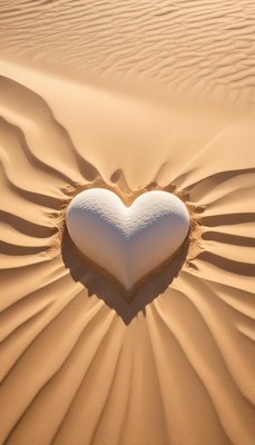 Heart shape in golden sand with unique patterns