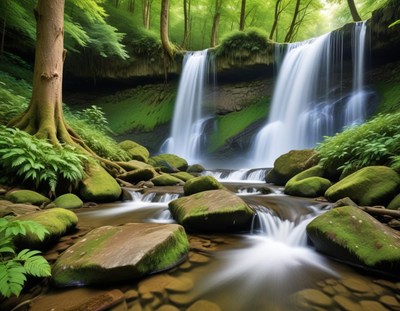 Beautiful waterfall in a serene forest setting
