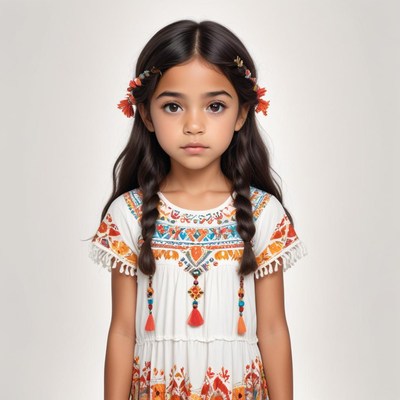 Girl wearing traditional dress with floral details
