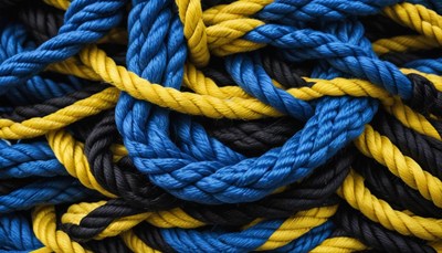 Colorful ropes intertwined in a dynamic pattern