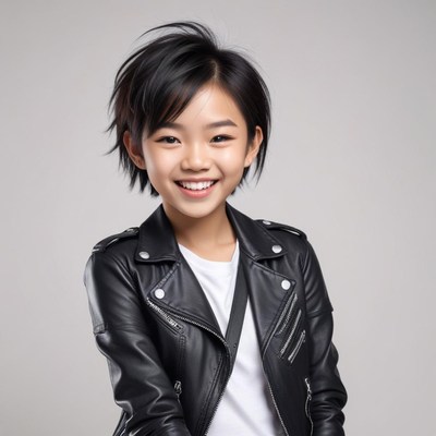 Young girl smiling in stylish black jacket