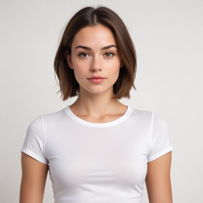 Young woman with short hair in plain white shirt