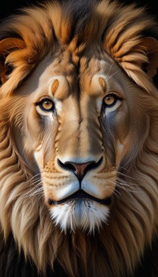 Majestic lion staring directly at the viewer