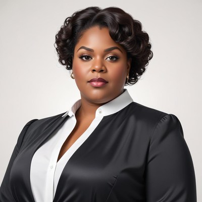 Confident woman in stylish black and white outfit