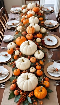 Elegant autumn table setting with pumpkins and decor