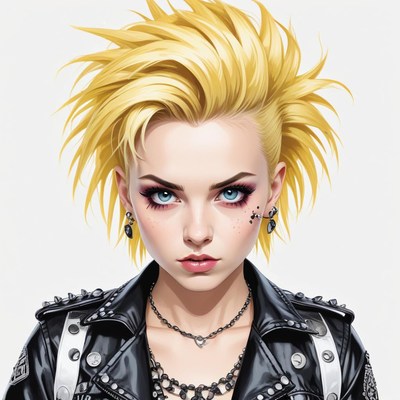 Bold young woman with vibrant hairstyle and leather jacket