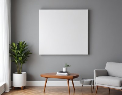 Modern living room with blank wall and simple decor