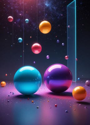Colorful abstract spheres in a cosmic setting