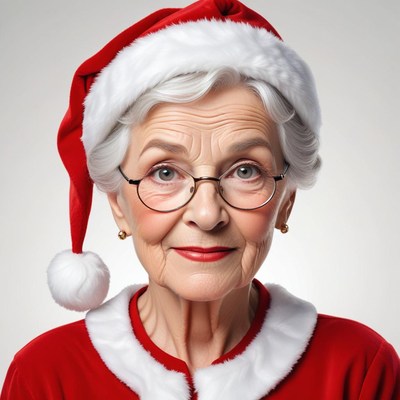 Elderly woman in a santa hat smiling warmly