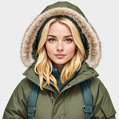 Young woman in warm jacket with fur hood