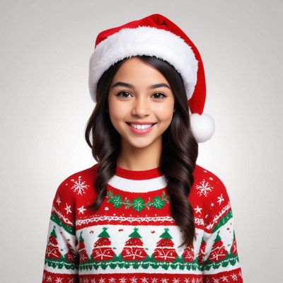 Smiling girl wearing christmas hat and sweater