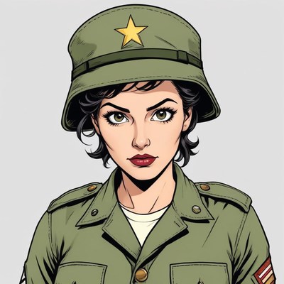 Strong woman in military uniform during a historic era