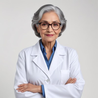 Experienced doctor poses confidently in a white coat