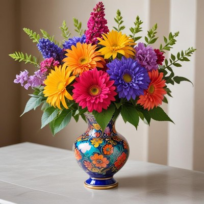 Colorful flower bouquet in a decorative vase