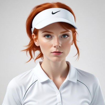 Focused young woman in white visor and shirt