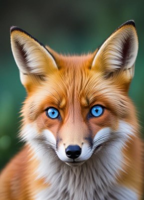 Vibrant red fox showing striking blue eyes in nature