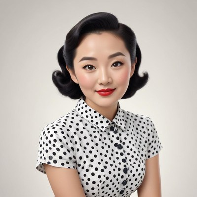 Beautiful woman in polka dot dress with classic hairstyle