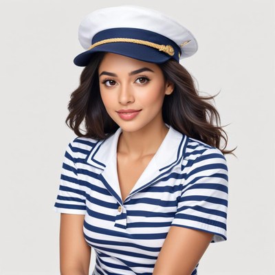 Young woman in sailor outfit with a stylish hat