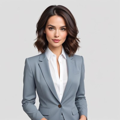 Business professional poses confidently in tailored suit