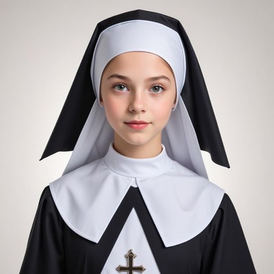 Young nun in traditional habit poses for portrait