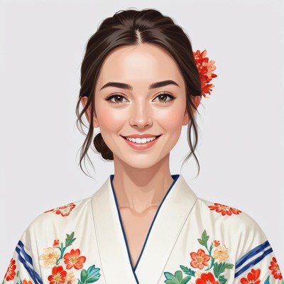 Young woman in traditional japanese kimono smiling brightly